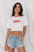 Cowboy Country Women's Crop Bubble Hem Tee | 100% Cotton Western Graphic Top