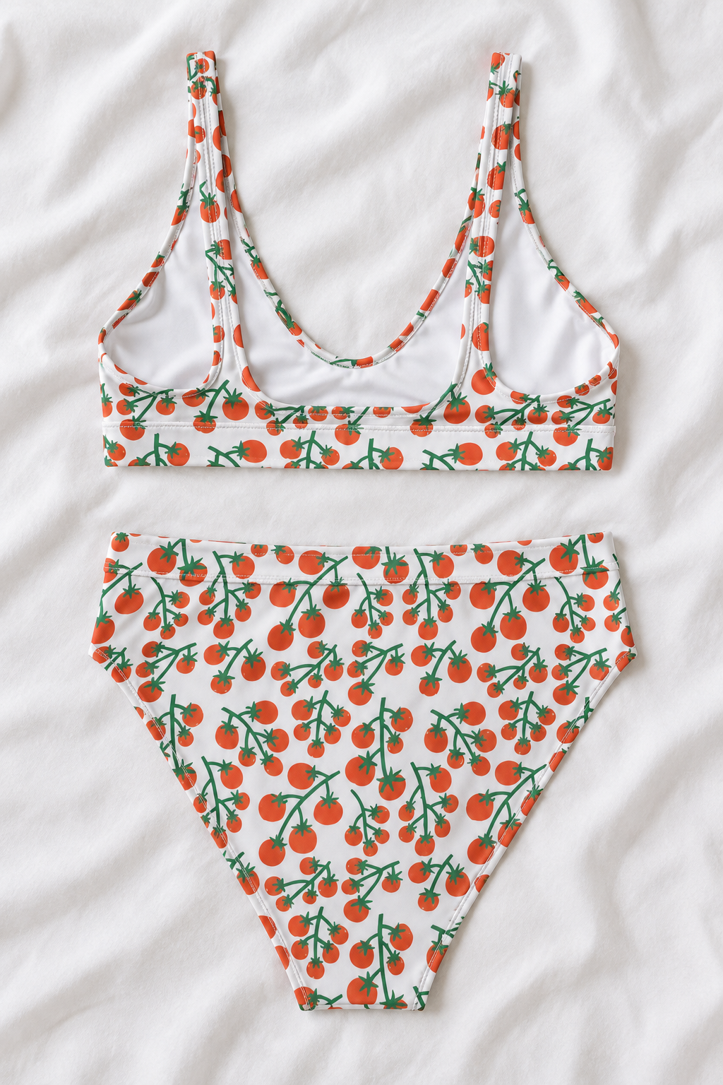 Tomato Girl Summer High-Waisted Bikini Set | Red Tomato Print Two-Piece Swimsuit | Italian Summer Swimwear