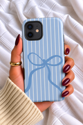 Blue Bow iPhone Case – Light Blue Striped Coquette Phone Case