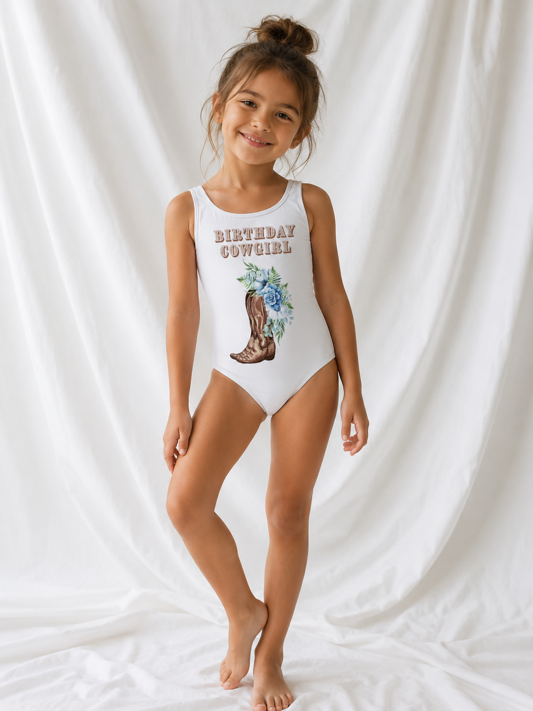 Little Kids Birthday Cowgirl One Piece Swimsuit | Western Birthday Bathing Suit