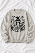 Vintage Wash Witchy Skeleton Graphic Unisex Crewneck Sweatshirt