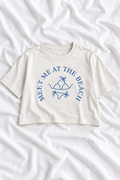 Meet Me at the Beach Oversized Cropped Graphic Tee – Women’s Coastal T-Shirt