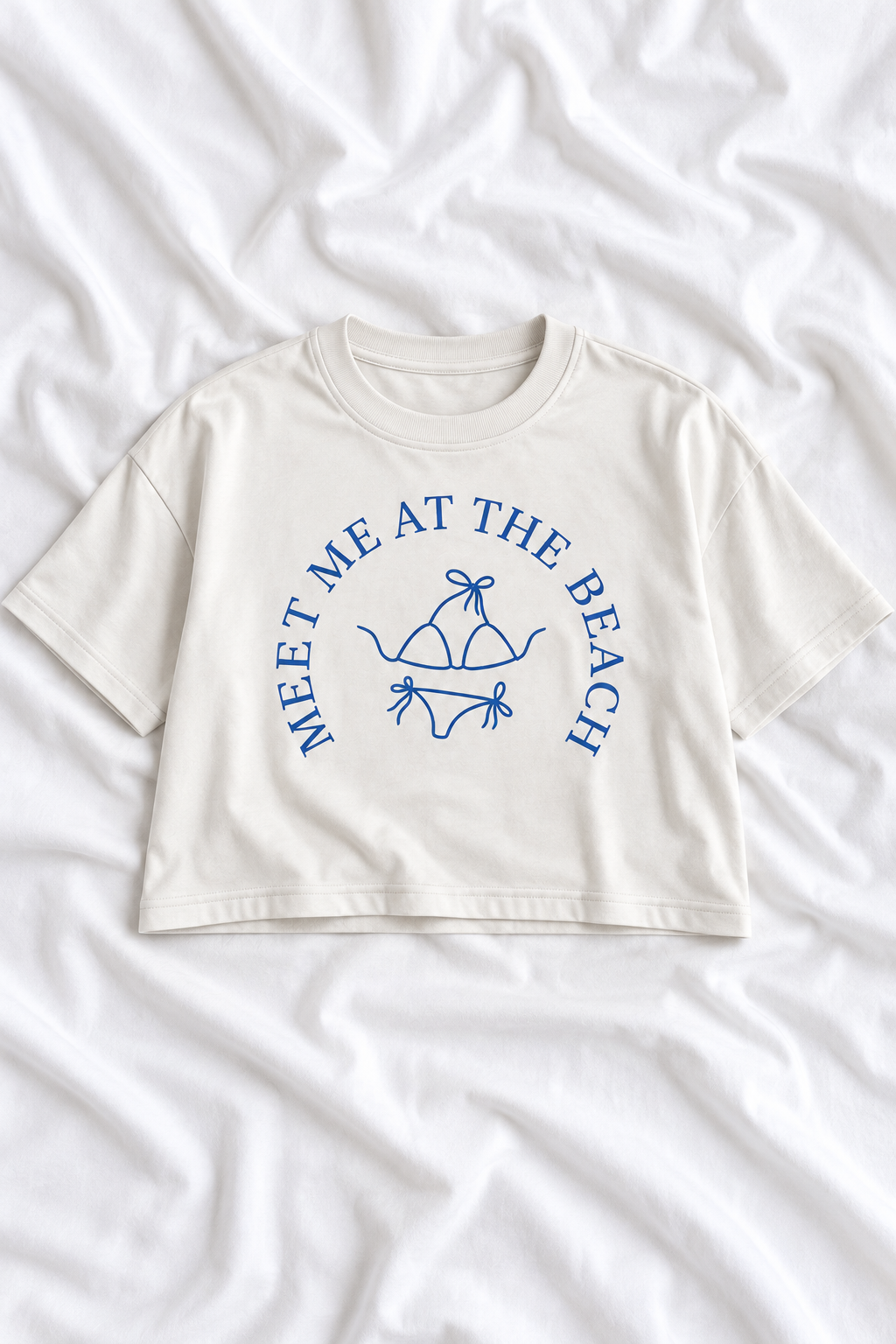 Meet Me at the Beach Oversized Cropped Graphic Tee – Women’s Coastal T-Shirt