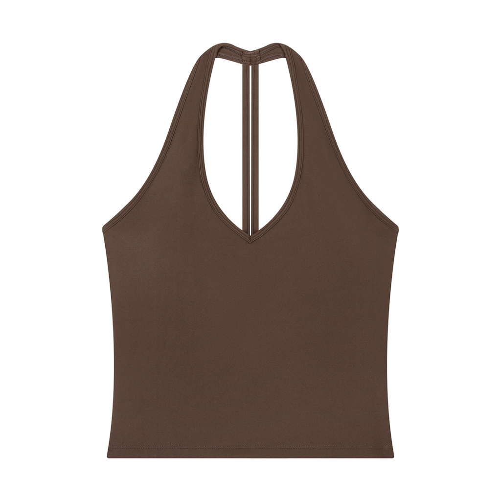 Women's Halter V-Neck Crop Tank Top | Built-In Padded Everyday Tank