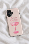 Cheers Darling Tough iPhone Case | Pink Champagne Coupe Glass Black Girly Phone Cover