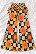 Retro Checker Floral Wide Leg Pants | Women's Groovy 70s Lounge Pants