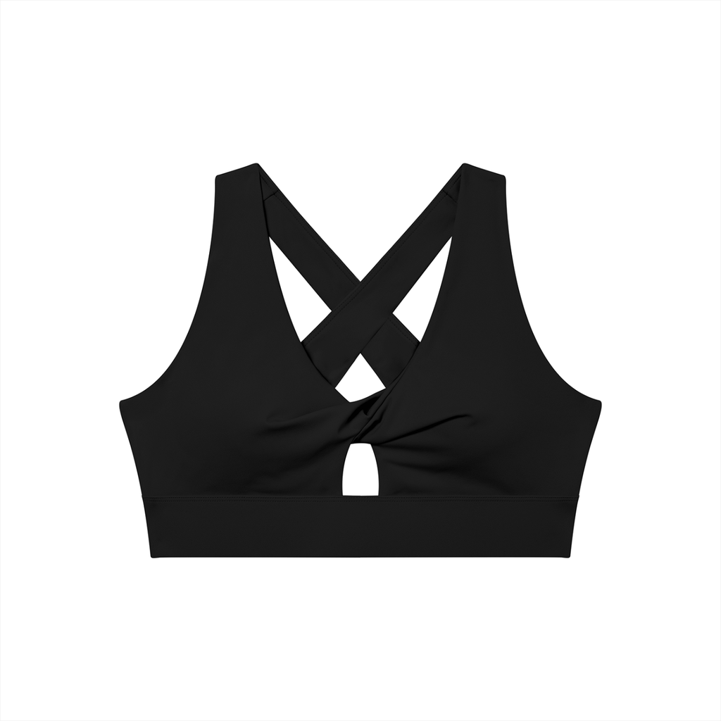 Women's Twist Front V-Neck Sports Bra | Built-In Padded Athletic Workout Bra