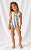 Little Kids Blue Stripe & Lemon One Piece Swimsuit | Italian Summer Bathing Suit