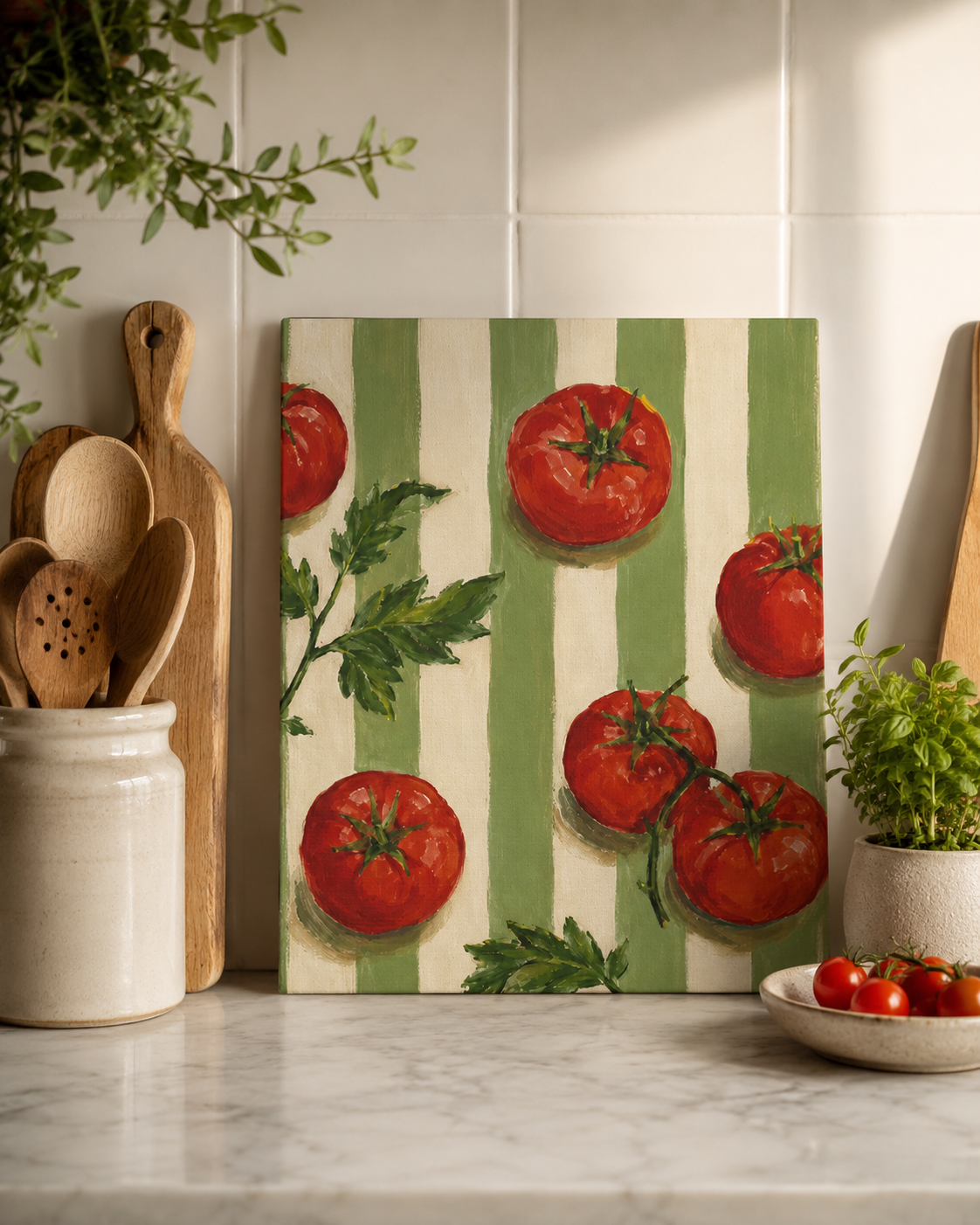 Vintage Tomato Canvas Wall Art, French Country Kitchen Decor, Botanical Vegetable Artwork, Farmhouse Cottagecore Stretched Canvas