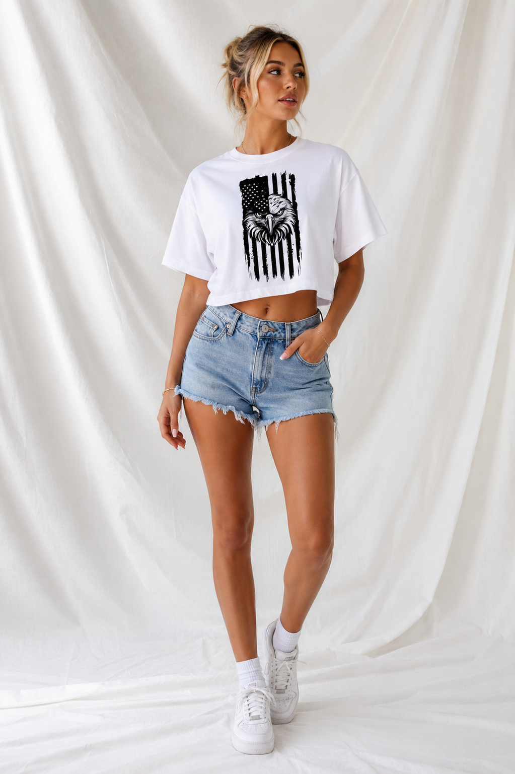 American Eagle Women's Baby Crop Tee | Patriotic Cotton Crop Top