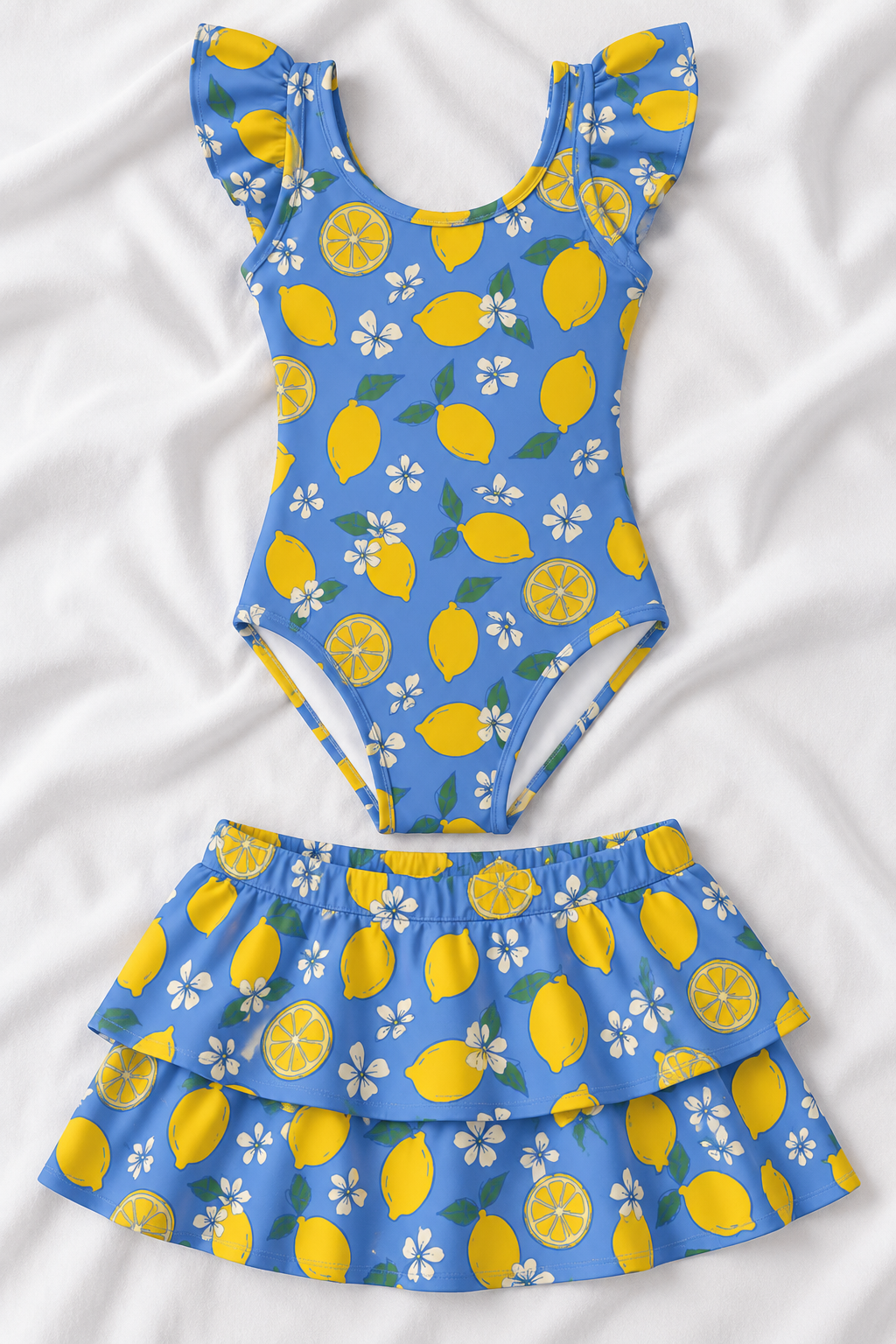 Blue Lemon Girls’ Ruffle Swimsuit & Skirt Set – Kids Summer Swimwear