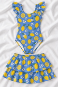Blue Lemon Girls’ Ruffle Swimsuit & Skirt Set – Kids Summer Swimwear