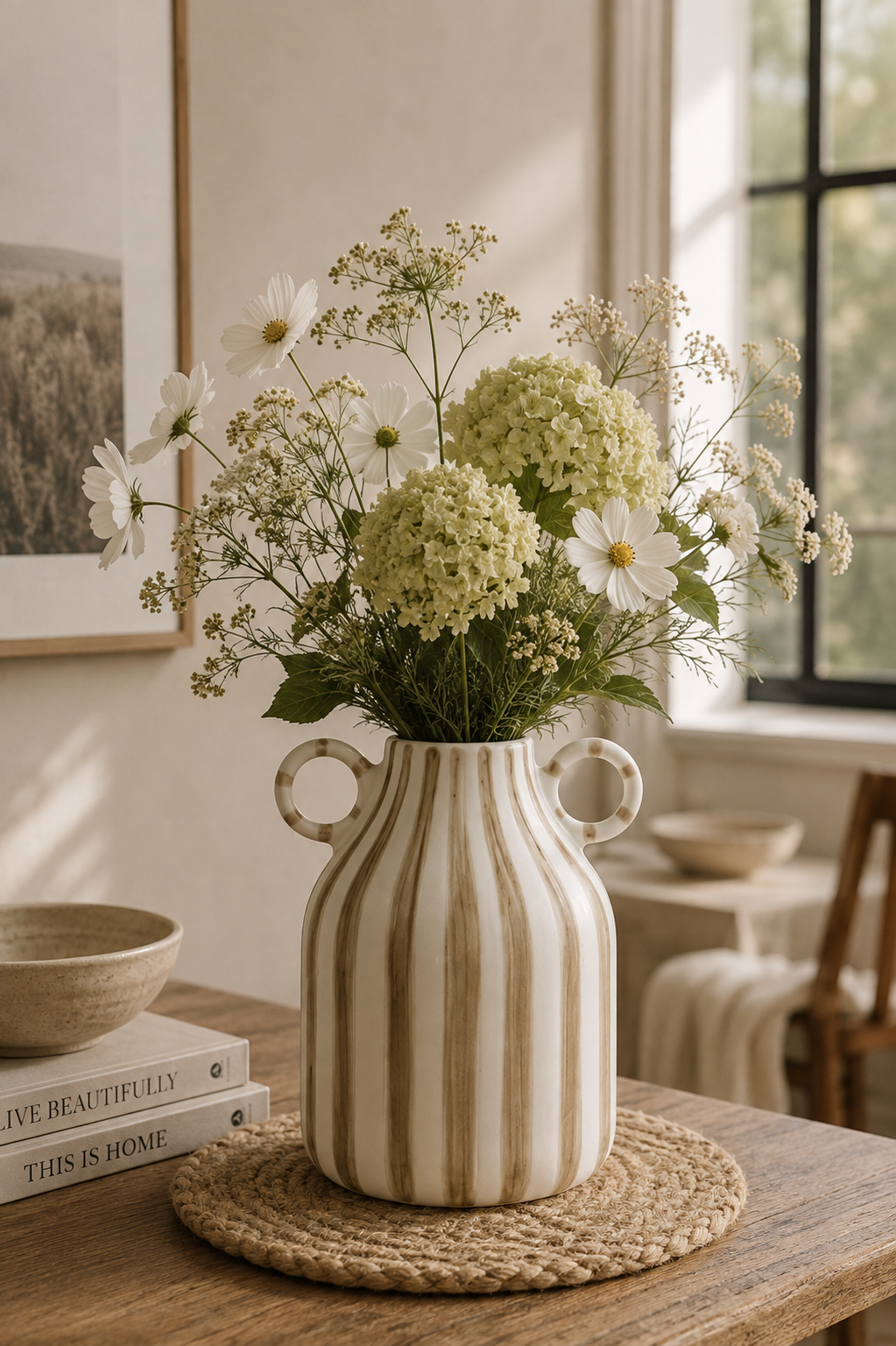 Double Handle Striped Porcelain Vase