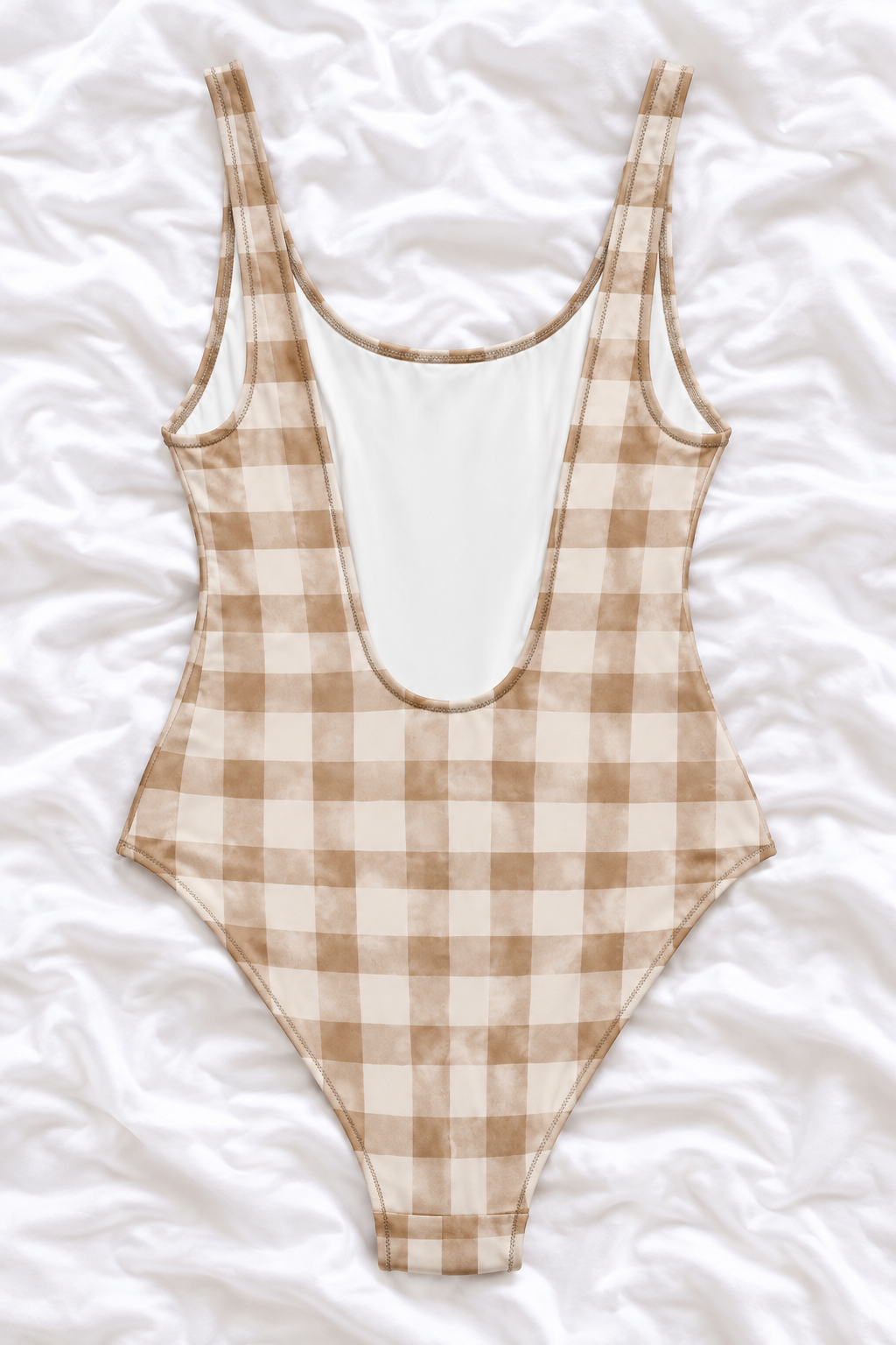 Disco Cowgirl Tan Gingham One-Piece Swimsuit – Western Bachelorette Swimwear