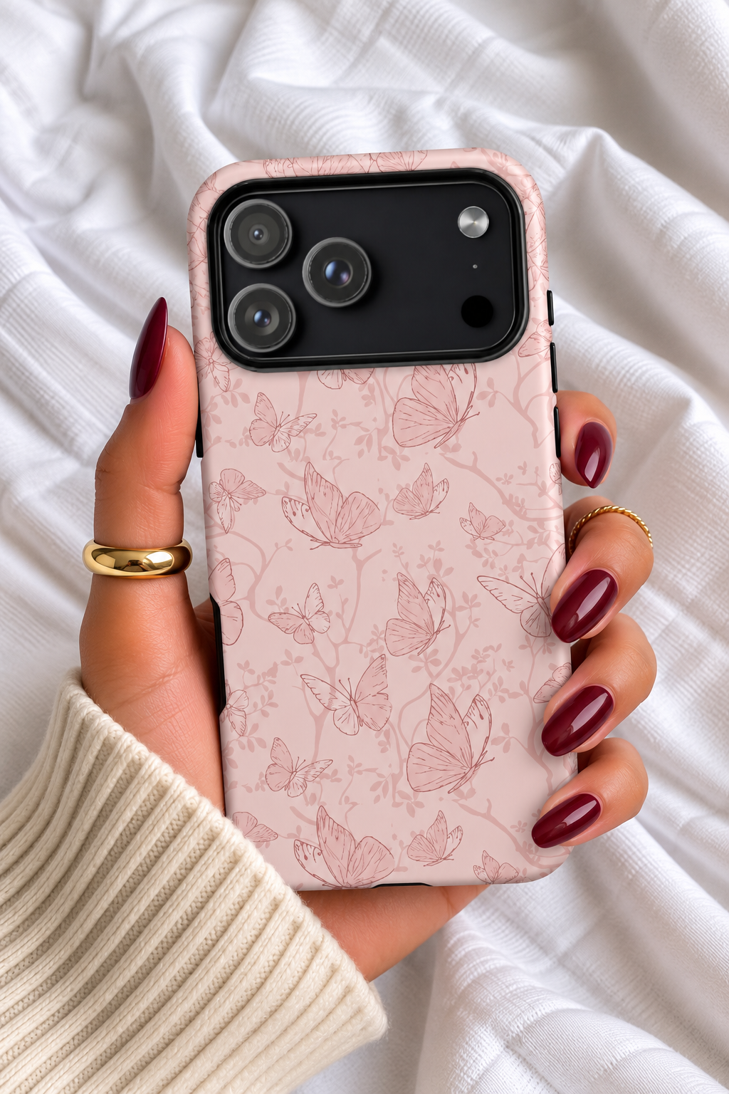 Pink Butterfly iPhone Case – Blush Pink Floral Butterfly Aesthetic Phone Case