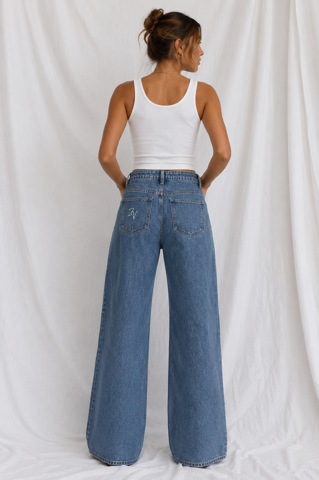 Women's Wide Leg Denim Jeans | High Rise Loose Fit Vintage Wash Jeans