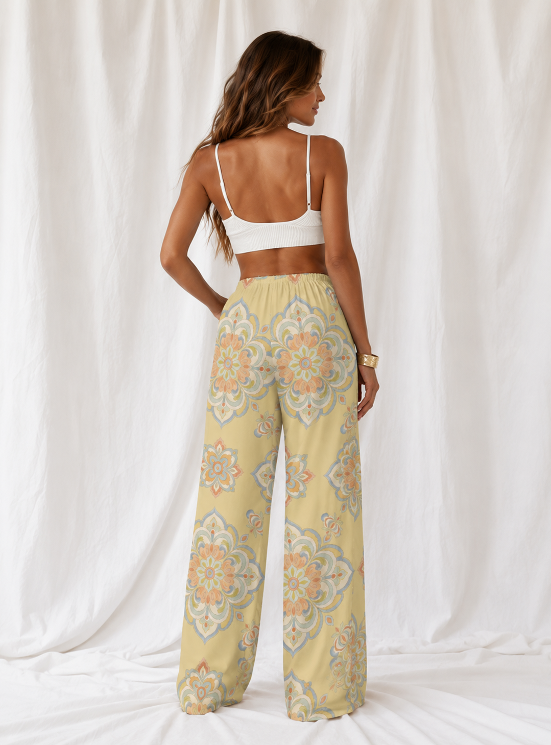 Boho Medallion Relaxed Straight-Leg Pants | Women's Lightweight Beach Lounge Pants