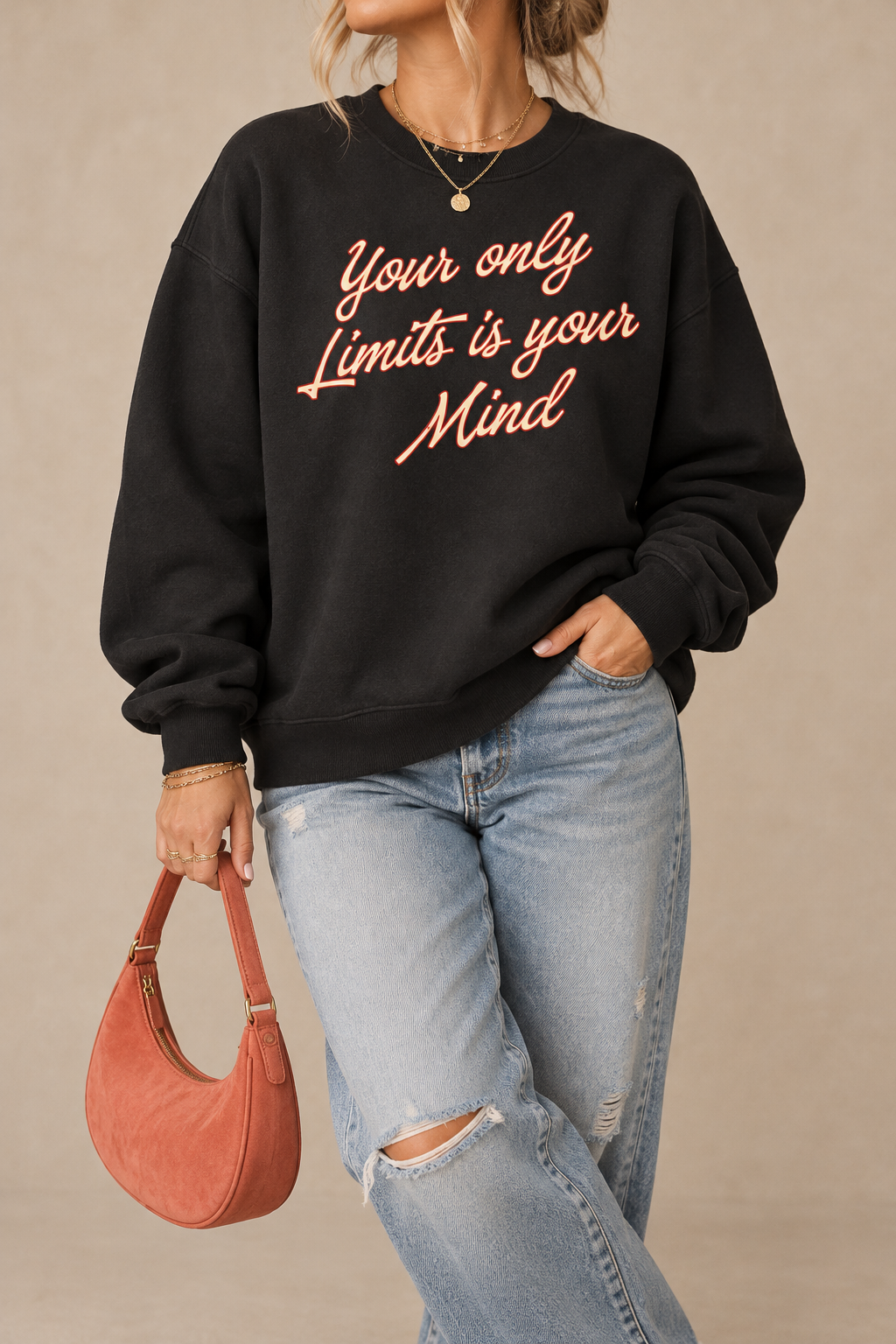 Your Only Limit Is Your Mind Sweatshirt – Inspirational Quote Graphic Fleece Crewneck