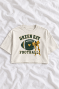 Green Bay Football Oversized Cropped Graphic Tee – Women’s Game Day T-Shirt