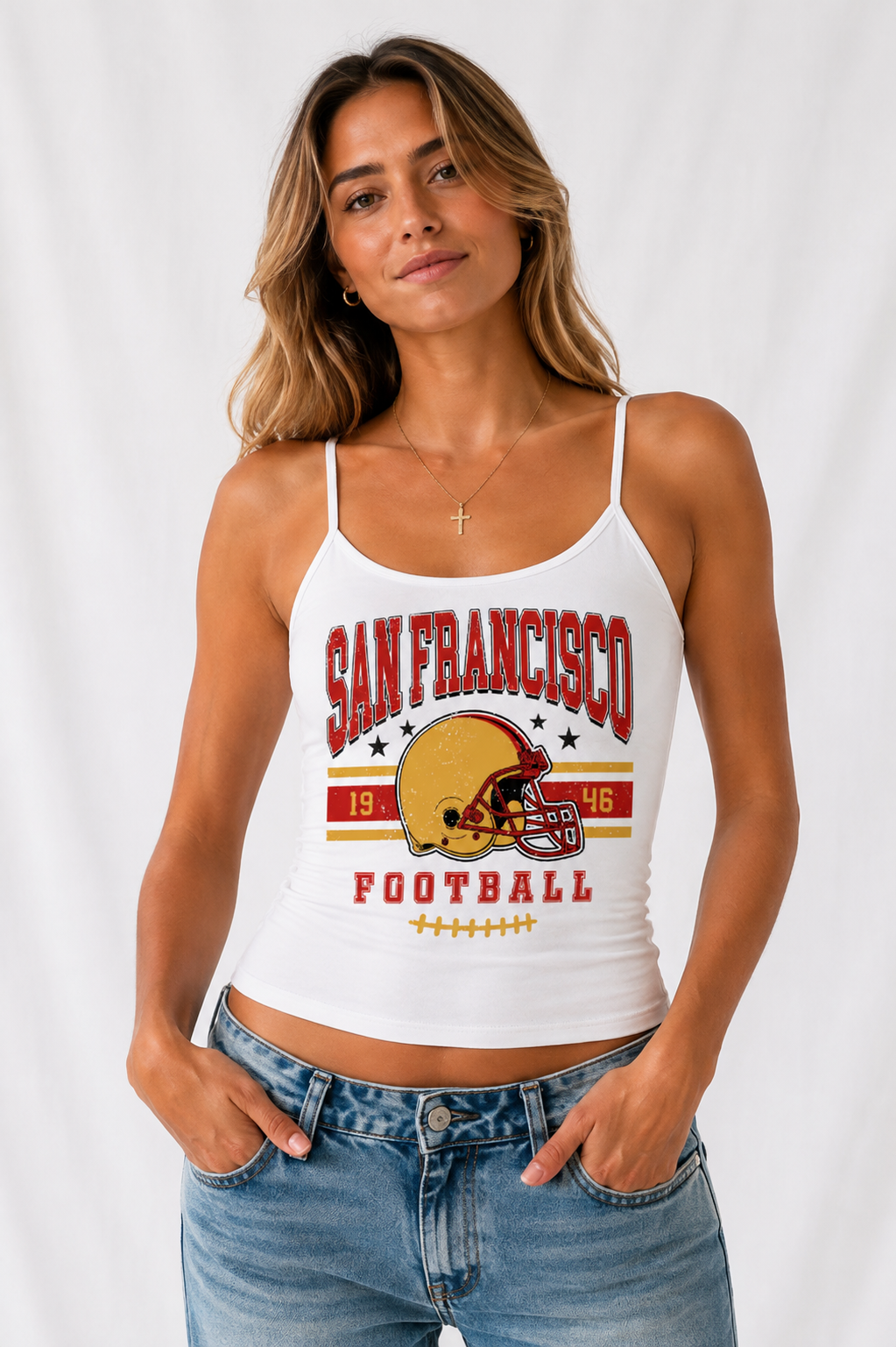 San Francisco Low Back Tank Top – Women’s Football Game Day Shirt, Backless Tailgate Top