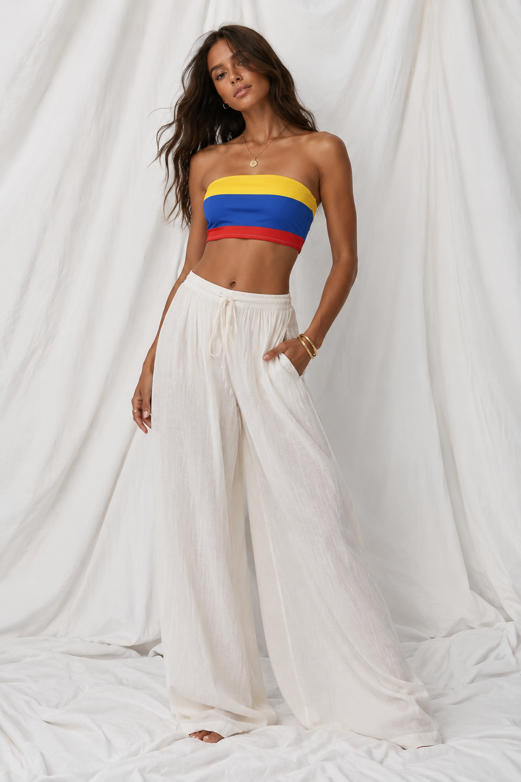 Women's Colombia Flag Bandeau Bikini Top | Strapless Swim Top