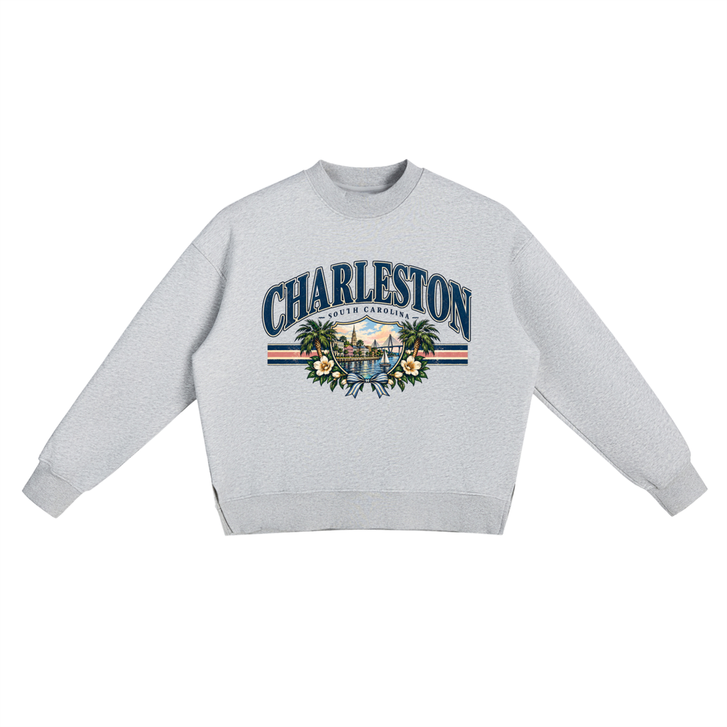 Charleston South Carolina Vintage Graphic Fleece Side Slit Crewneck Sweatshirt – Coastal Southern Aesthetic