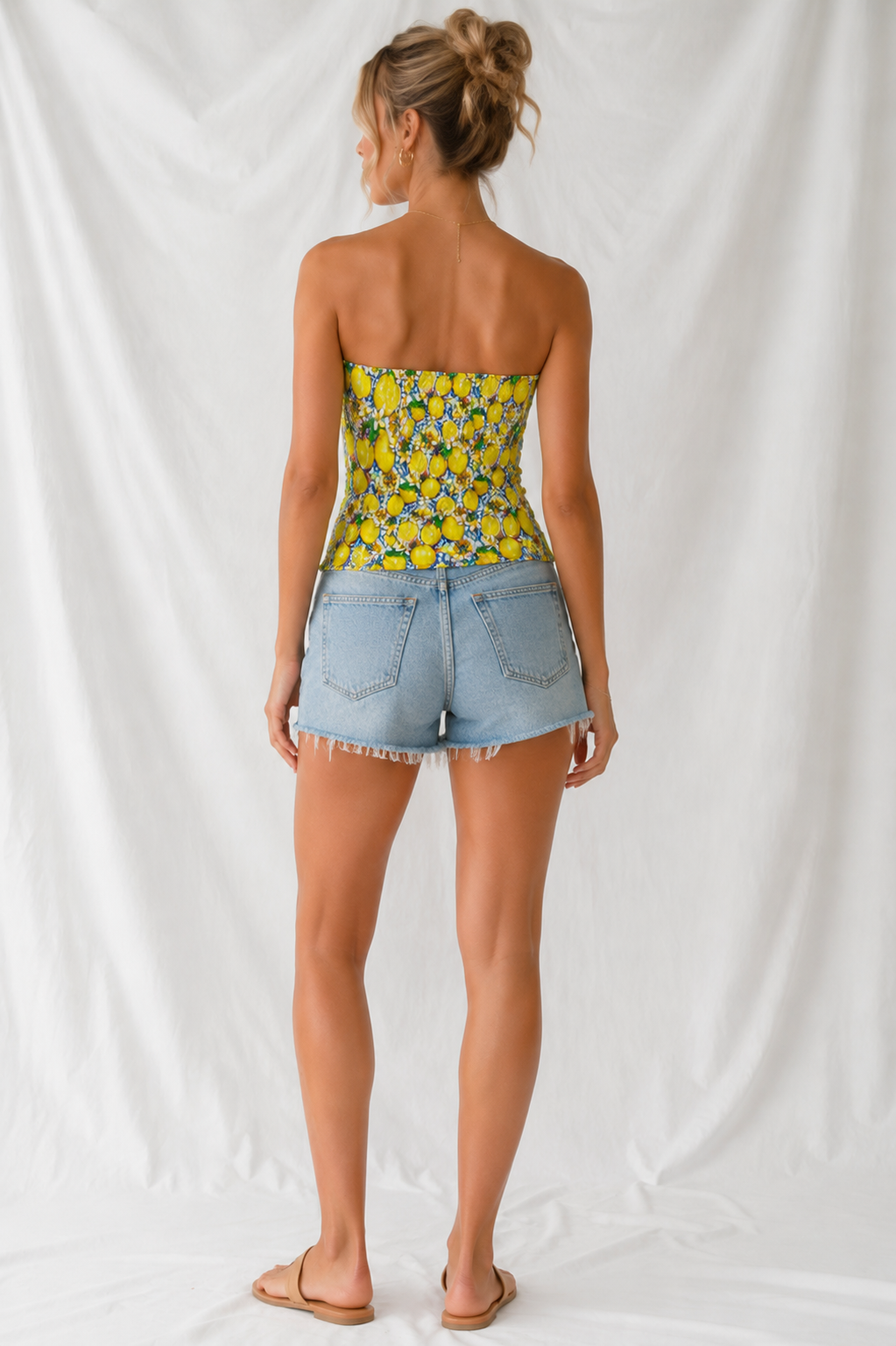 Lemon Print Double Layer Tube Top – Women’s Strapless Summer Top, Vacation & Resort Wear