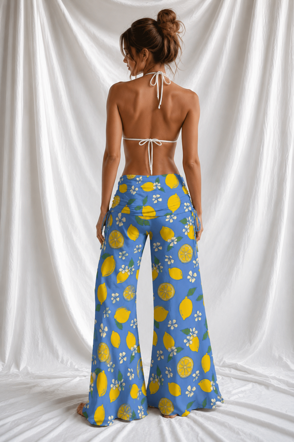 Mediterranean Lemon Wide Leg Pants | Women's Flowy Resort Beach Pants
