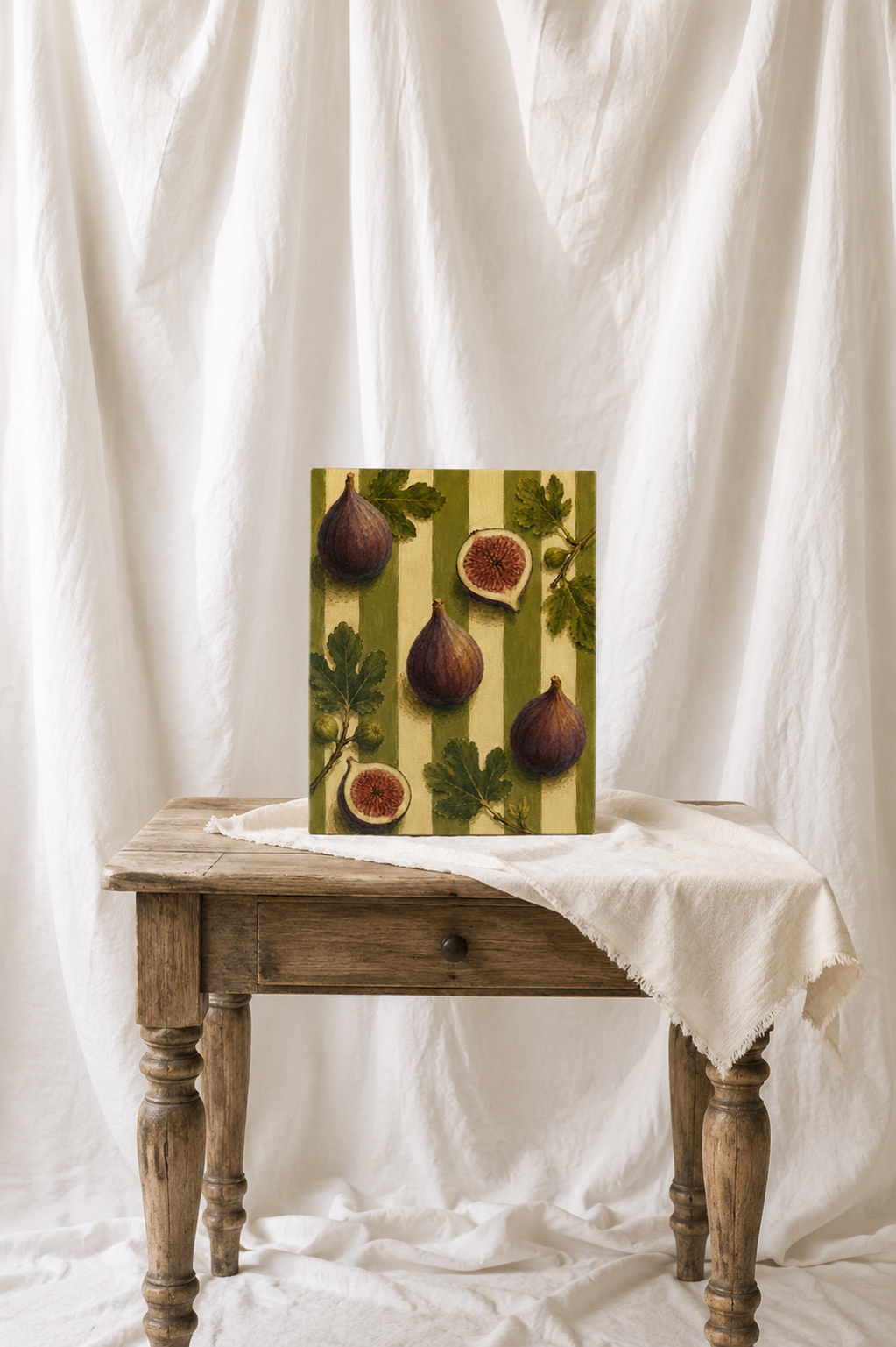 Vintage Fig Canvas Wall Art, French Country Kitchen Decor, Botanical Fruit Artwork, Farmhouse Cottagecore Stretched Canvas
