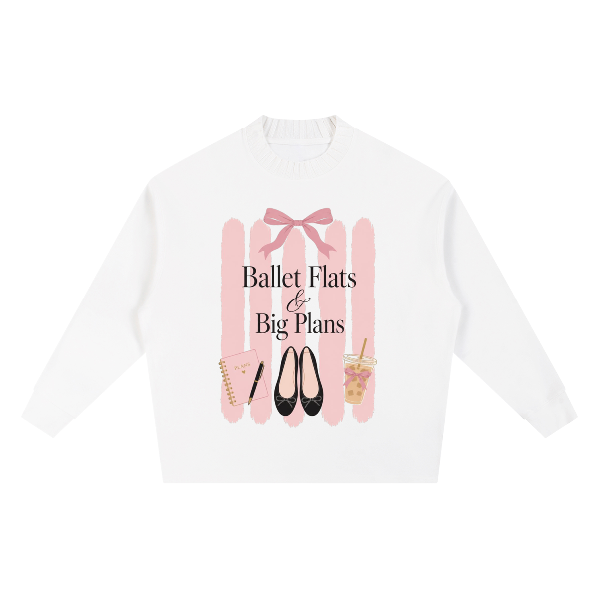 Ballet Flats & Big Plans Oversized Sweatshirt – Coquette Bow Graphic Crewneck