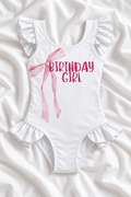 Birthday Girl Pink Bow Ruffle Swimsuit – Kids Birthday One Piece Swimwear