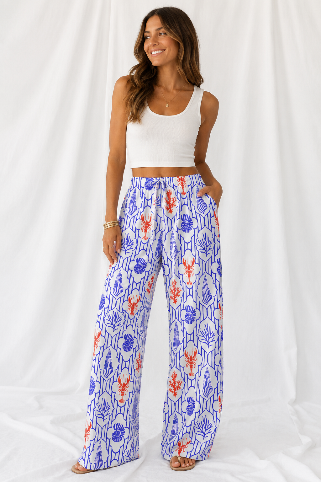 Coastal Lobster Relaxed Straight-Leg Pants | Women's Lightweight Beach Lounge Pants