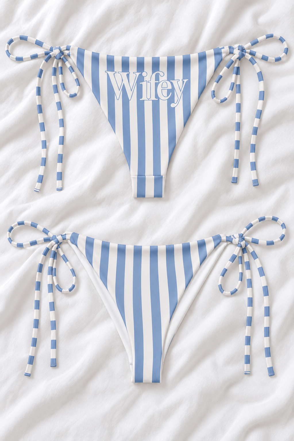 Wifey Blue & White Striped Tie-Side Bikini Bottoms