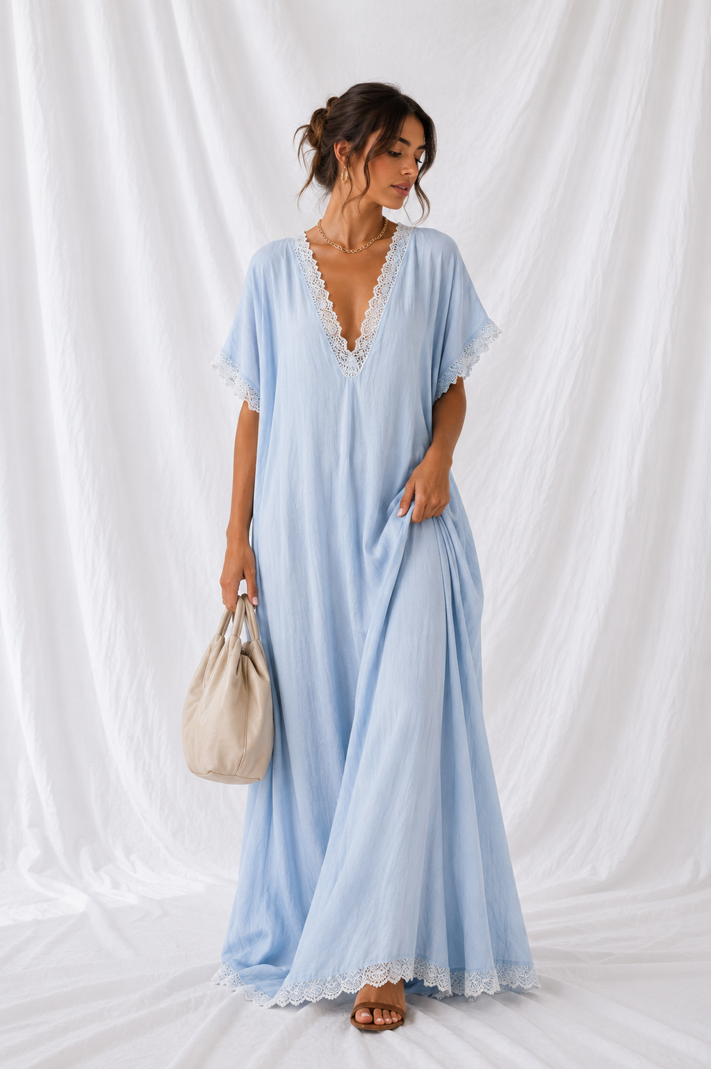 Full Size Lace Trim V-Neck Maxi Dress Plus Size