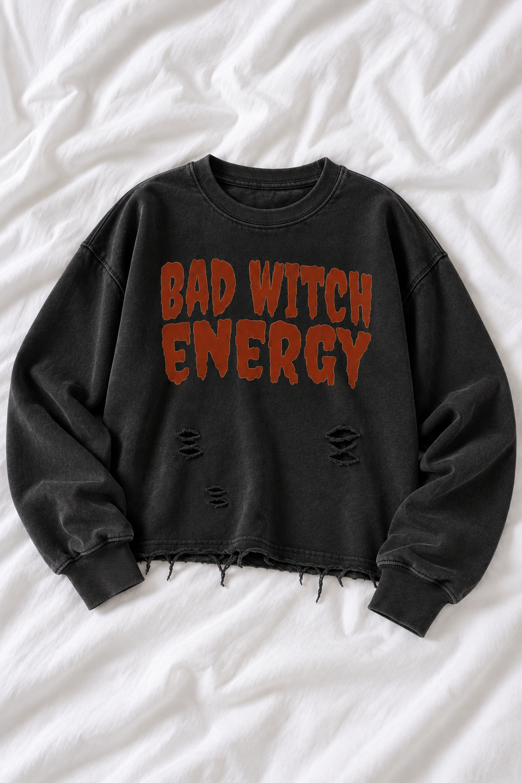 Bad Witch Energy Women’s Snow Wash Raw Edge Sweatshirt