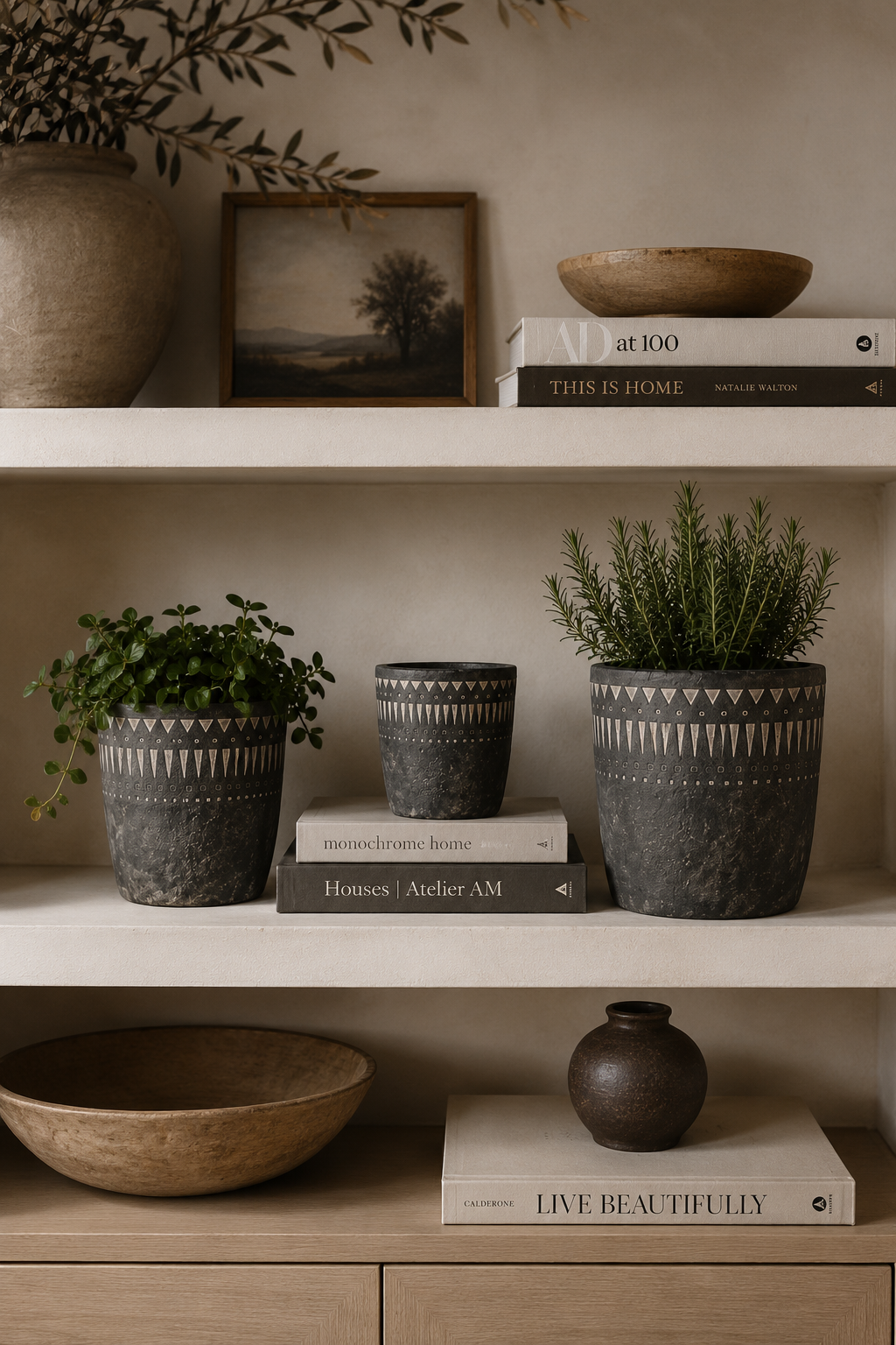 Black Textured Cement Planter Pot