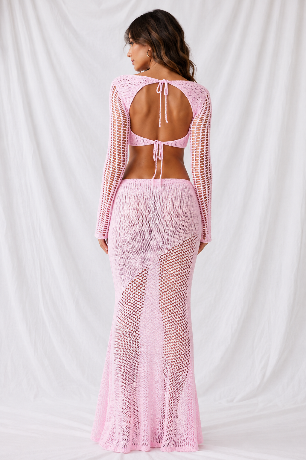 Tied Long Sleeve Top and Skirt Cover Up Set