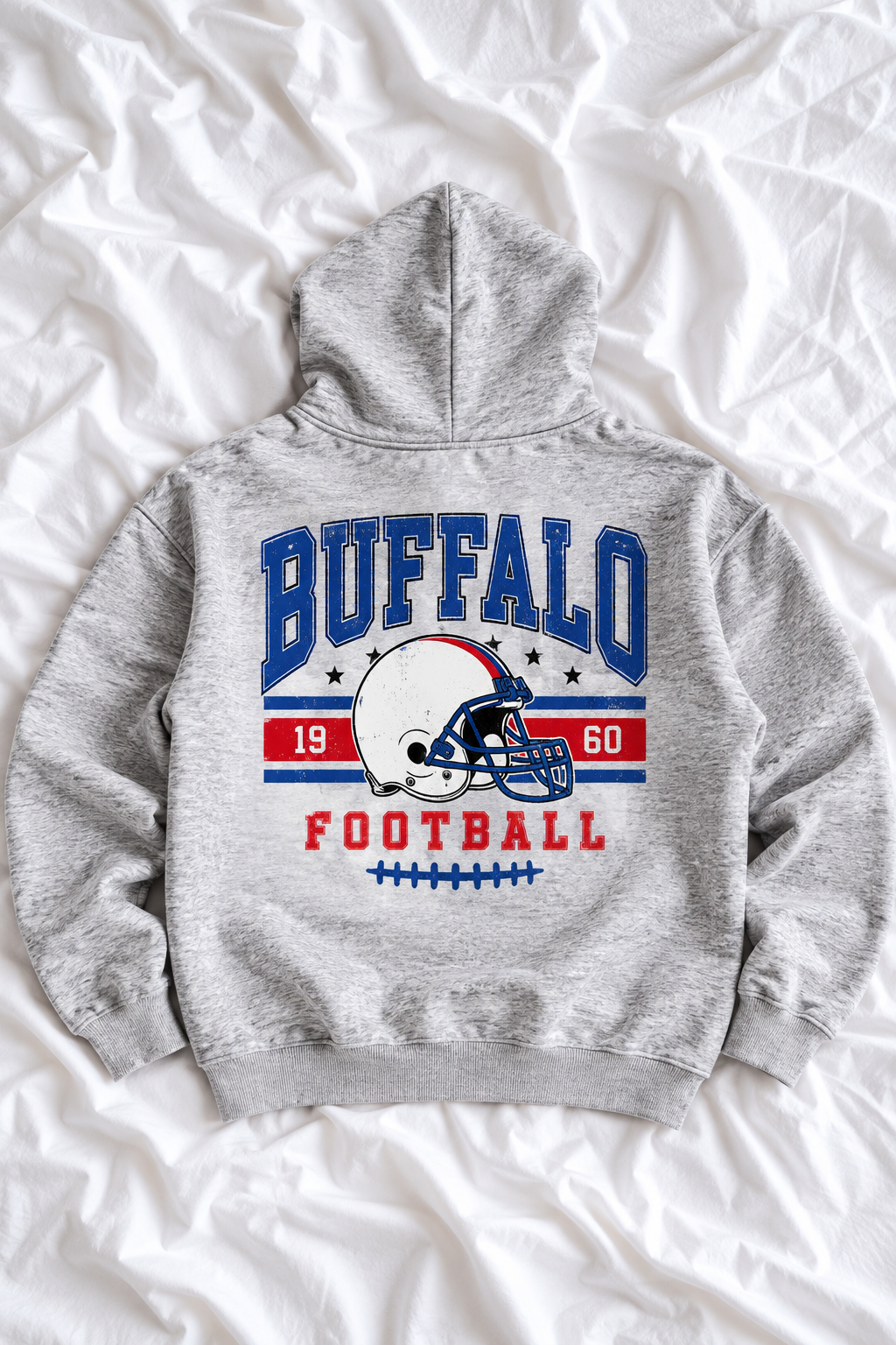 Vintage Buffalo Football Oversized Hoodie | Retro Game Day Graphic Sweatshirt | Royal Blue & Red Football Pullover