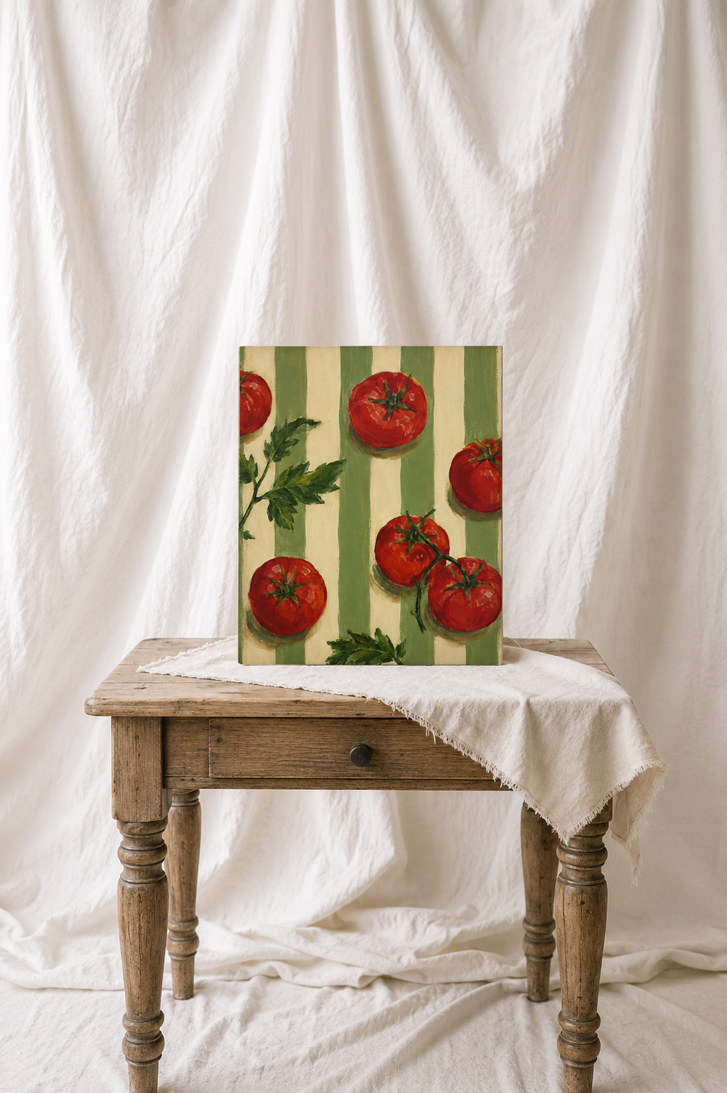 Vintage Tomato Canvas Wall Art, French Country Kitchen Decor, Botanical Vegetable Artwork, Farmhouse Cottagecore Stretched Canvas