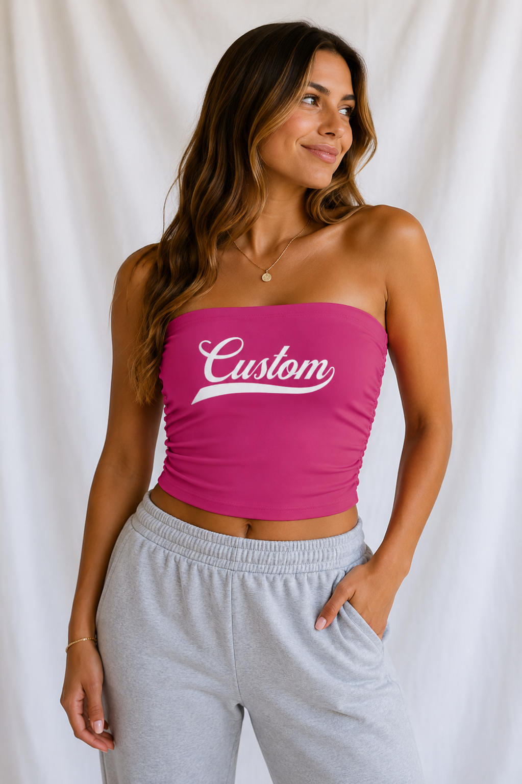 Custom Ruched Bandeau Tube Top – Personalized Sports & Baseball Top