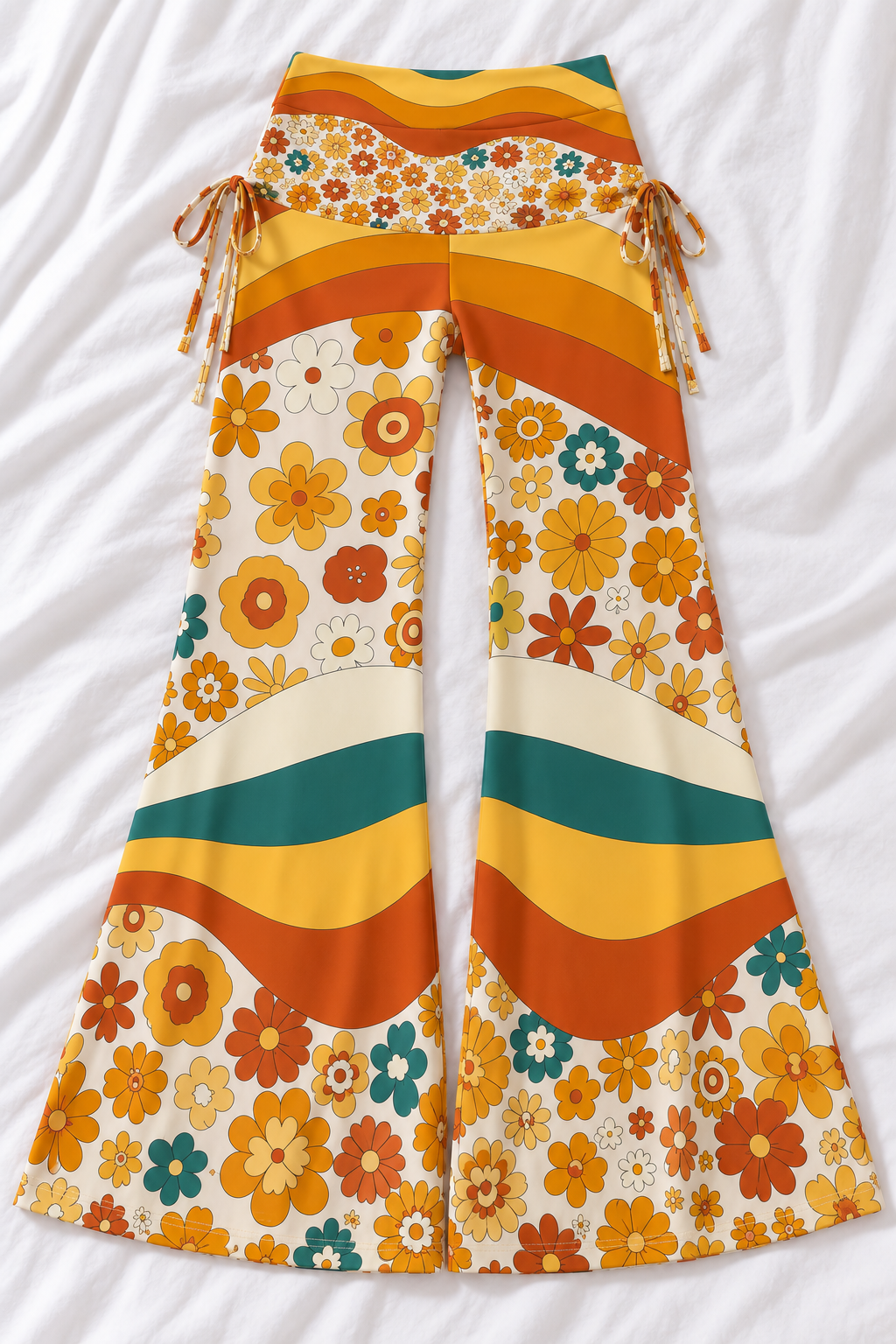 Retro Floral Wide Leg Pants | Women's 70s Boho Lounge Pants