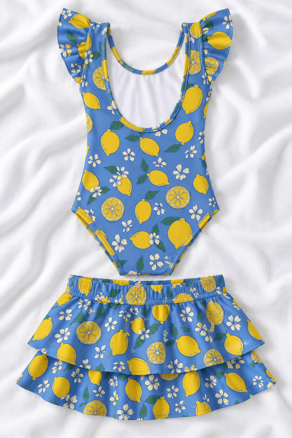 Blue Lemon Girls’ Ruffle Swimsuit & Skirt Set – Kids Summer Swimwear