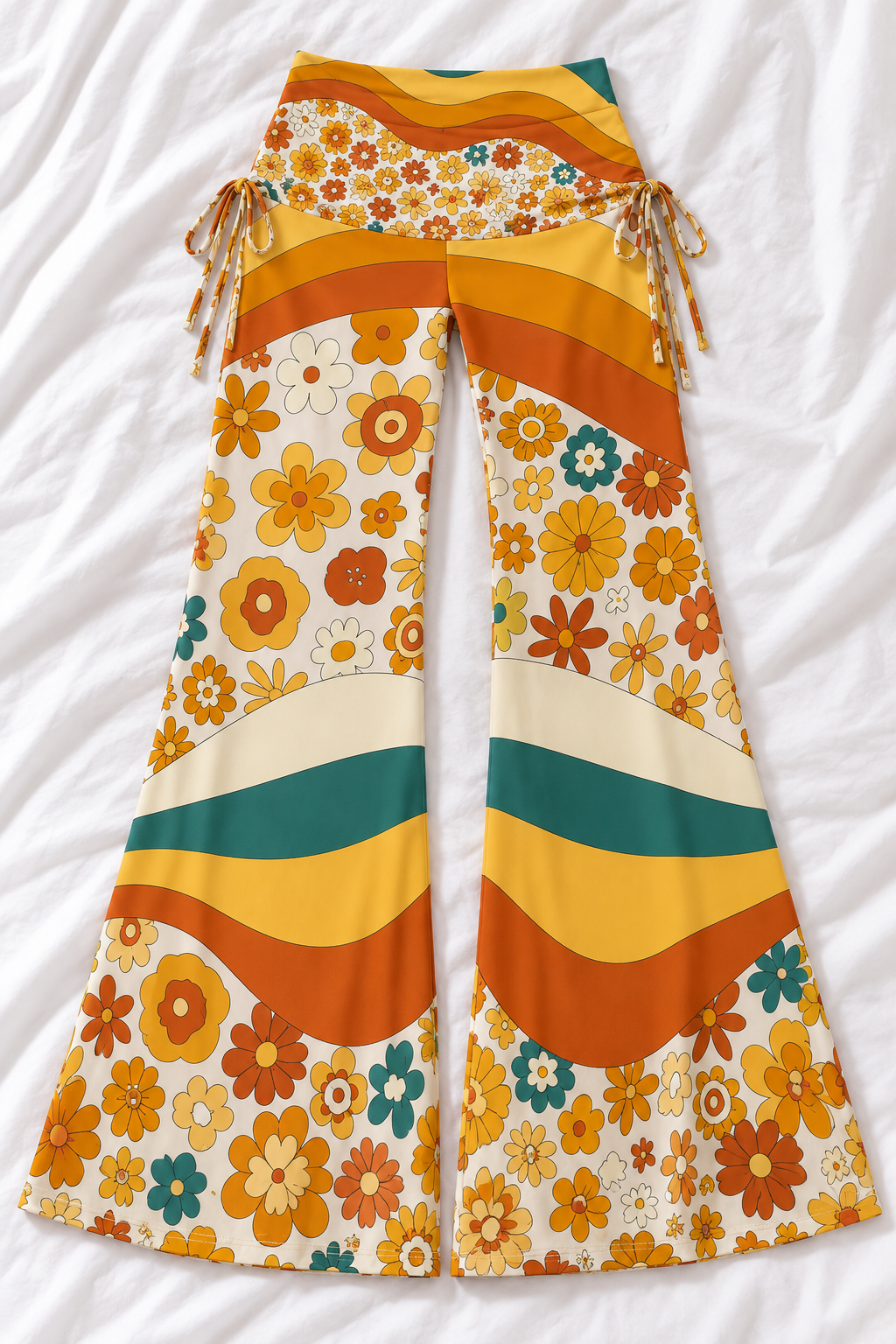 Retro Floral Wide Leg Pants | Women's 70s Boho Lounge Pants
