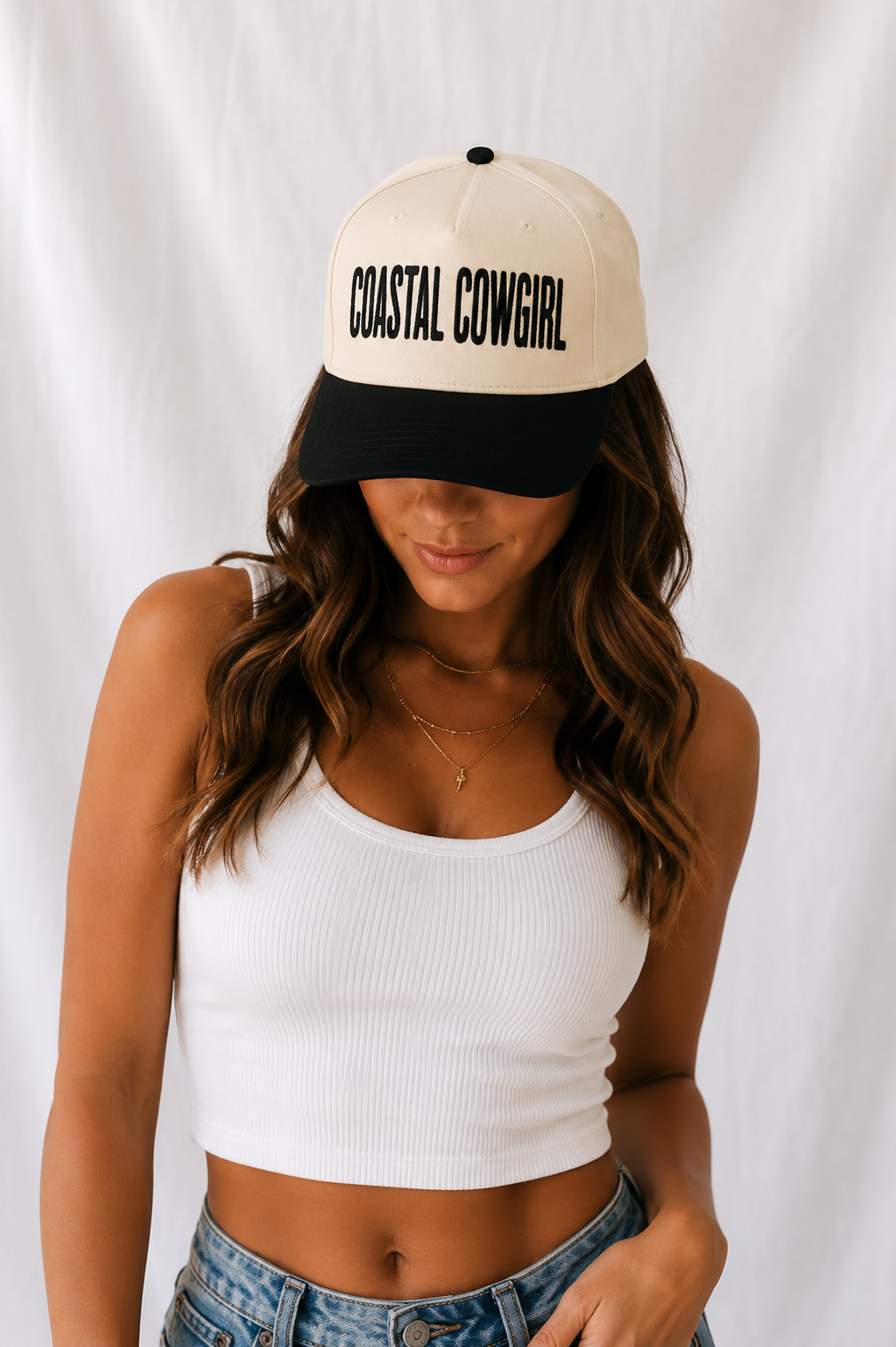 Coastal Cowgirl Embroidered 5-Panel Cap | Adjustable Mid-Profile Snapback Hat