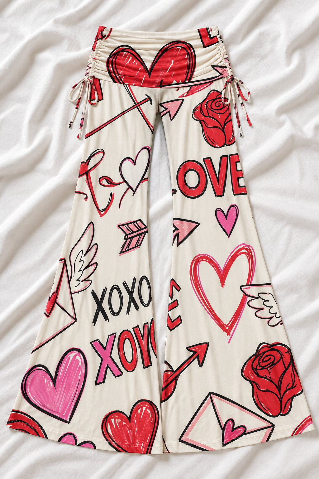 Valentine’s Day Wide Leg Palazzo Pants – Women’s Heart Print Stretch Pants