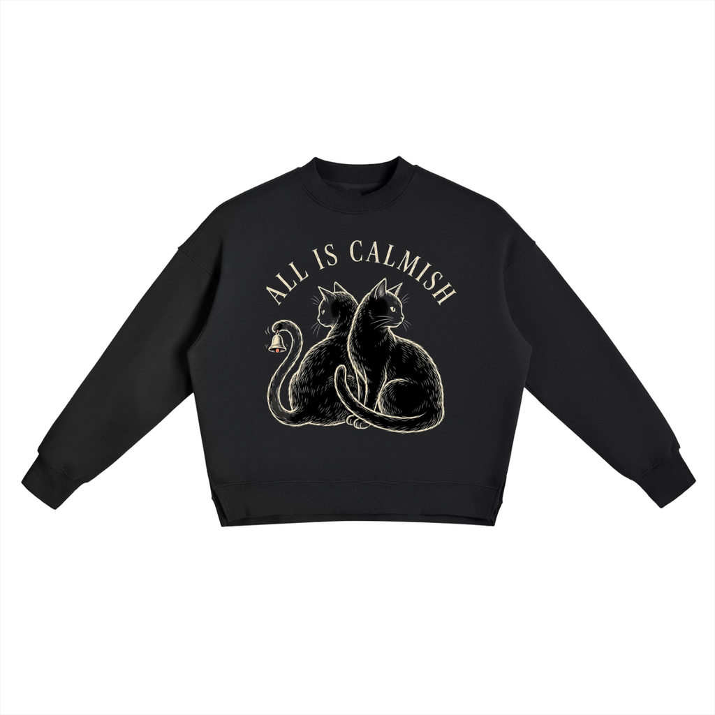 All Is Calmish Cat Sweatshirt – Vintage Black Cat Graphic Fleece Crewneck