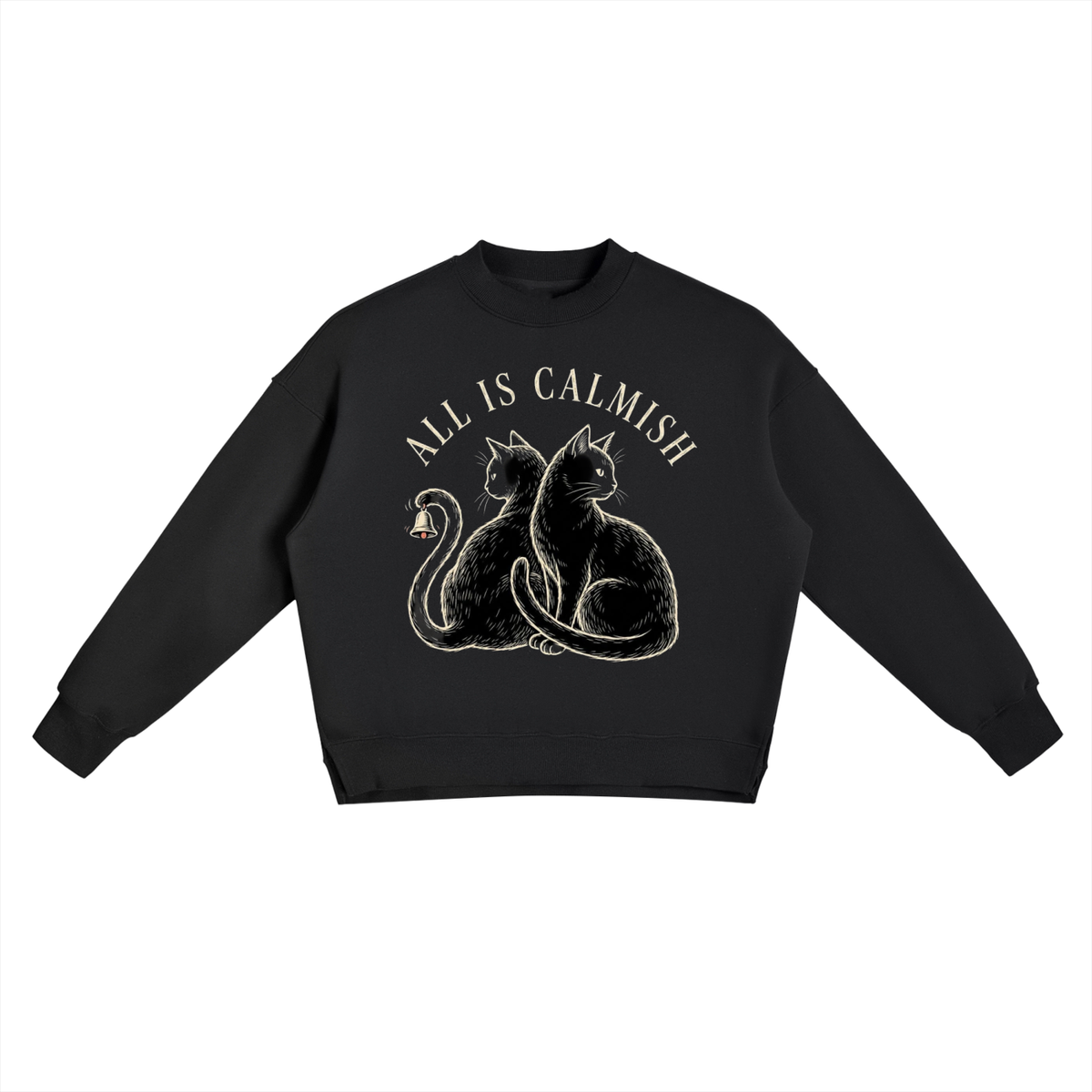 All Is Calmish Cat Sweatshirt – Vintage Black Cat Graphic Fleece Crewneck