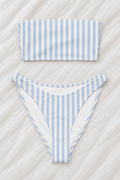 Light Blue & White Striped Bandeau Bikini Set | High Cut Two Piece Swimsuit
