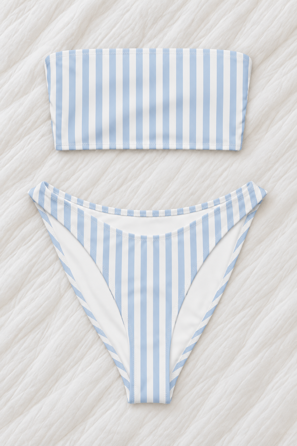 Light Blue & White Striped Bandeau Bikini Set | High Cut Two Piece Swimsuit