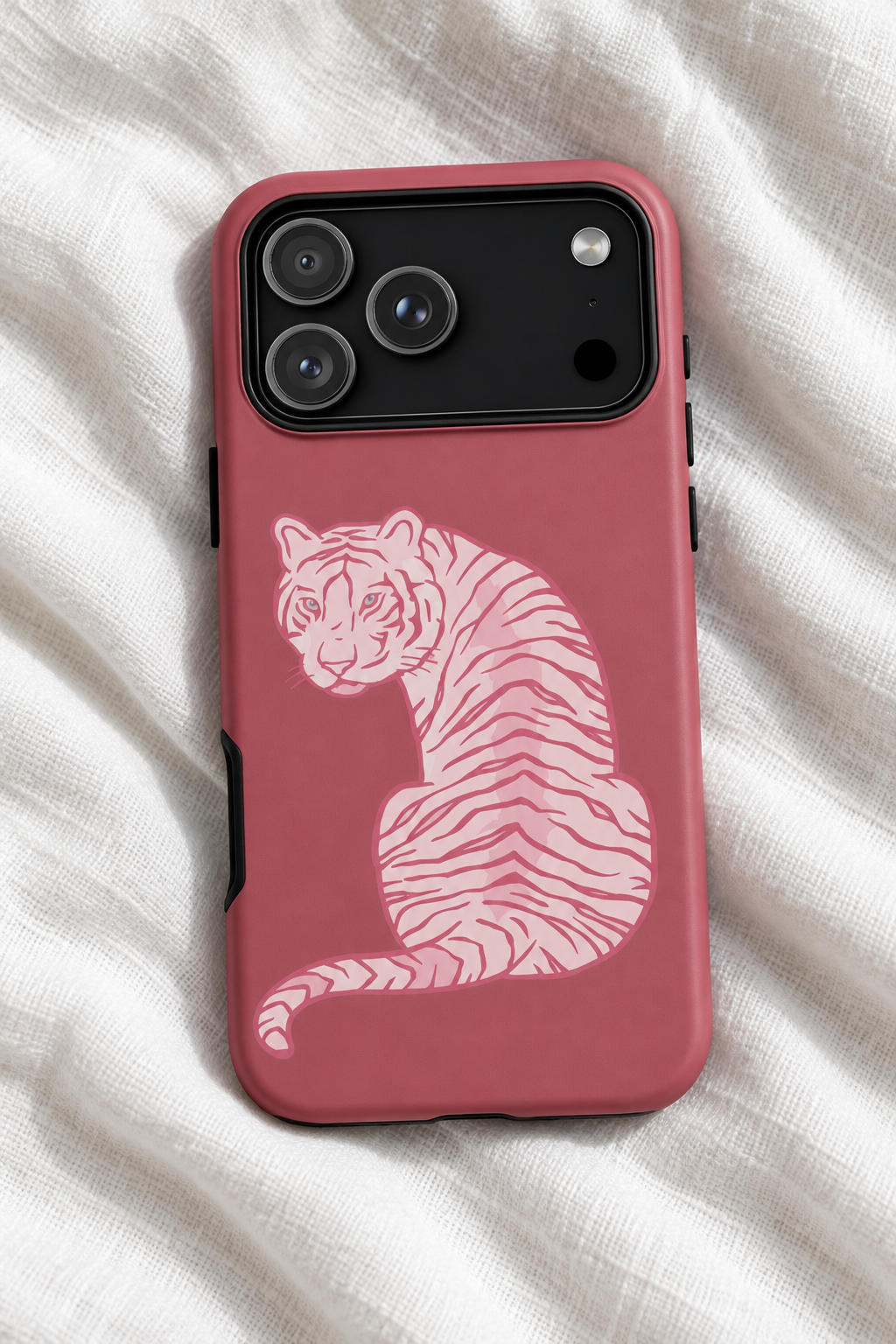 Pink Tiger Tough iPhone Case – Black & Pink Retro Wild Cat Phone Cover